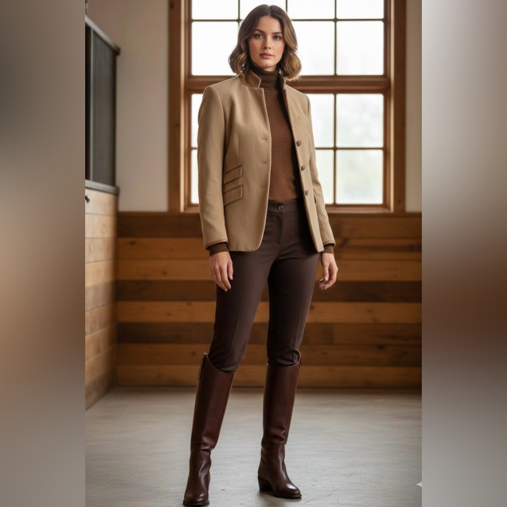 Ralph Lauren Tan Wool Blazer with Leather Collar